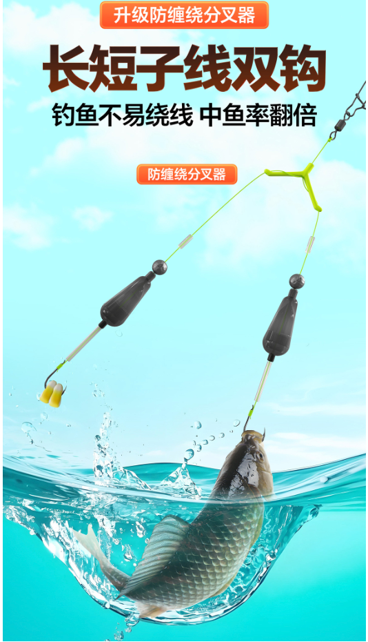 Fishing Double Hook, Double Reverse Hook Set, Reverse Bottom Line Free Floating