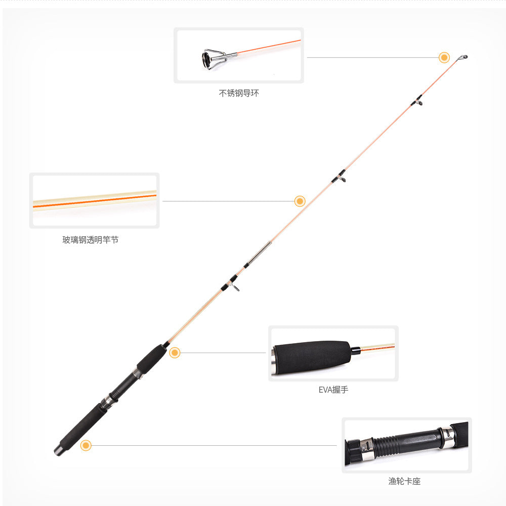 Two-section raft fishing rod made of fiberglass