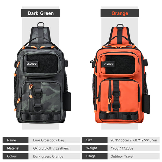 LEO Fishing Sling Bag Small Fishing Tackle Storage Bags Chest Bag with Rod Holder