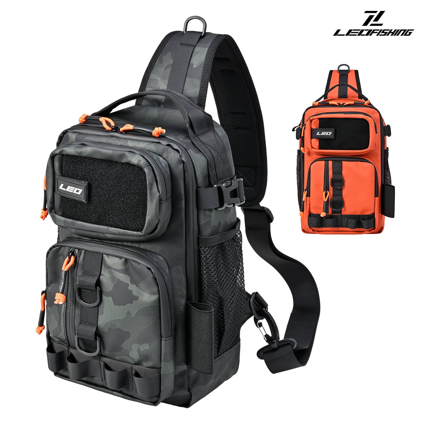 LEO Fishing Sling Bag Small Fishing Tackle Storage Bags Chest Bag with Rod Holder