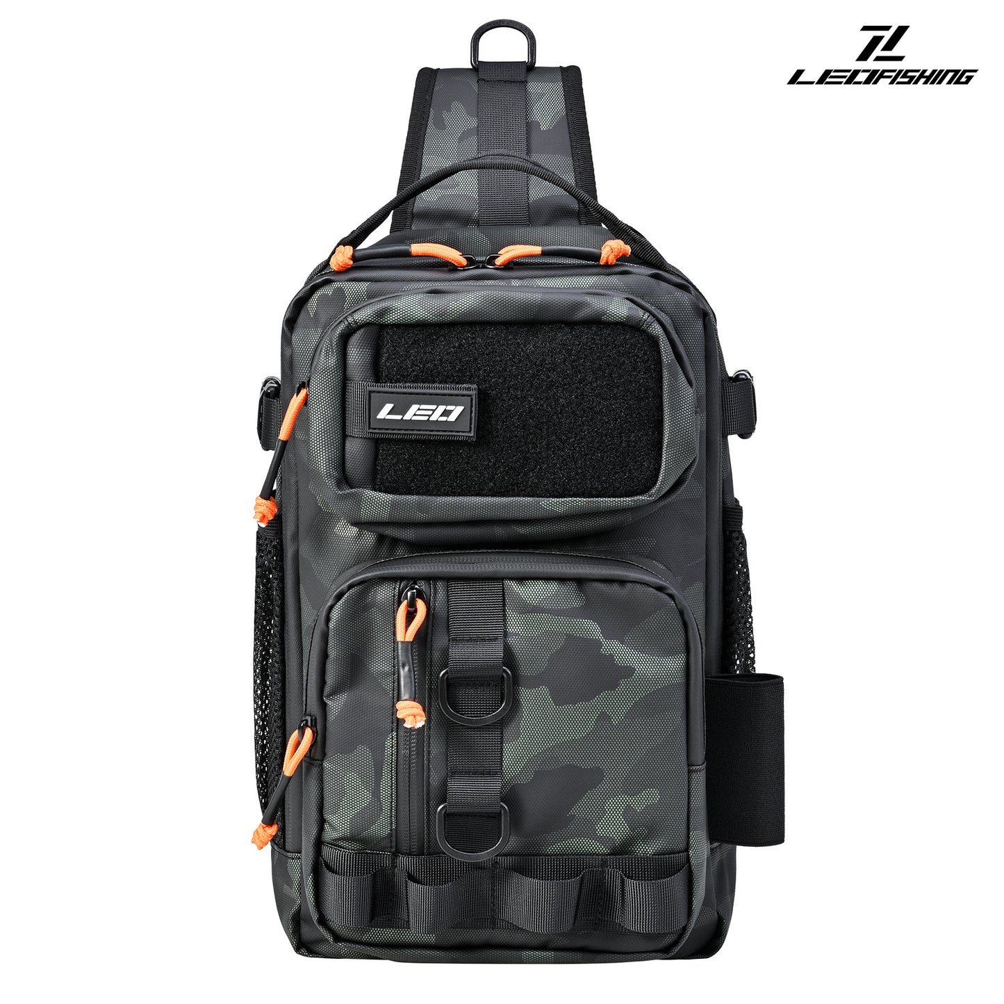 LEO Fishing Sling Bag Small Fishing Tackle Storage Bags Chest Bag with Rod Holder