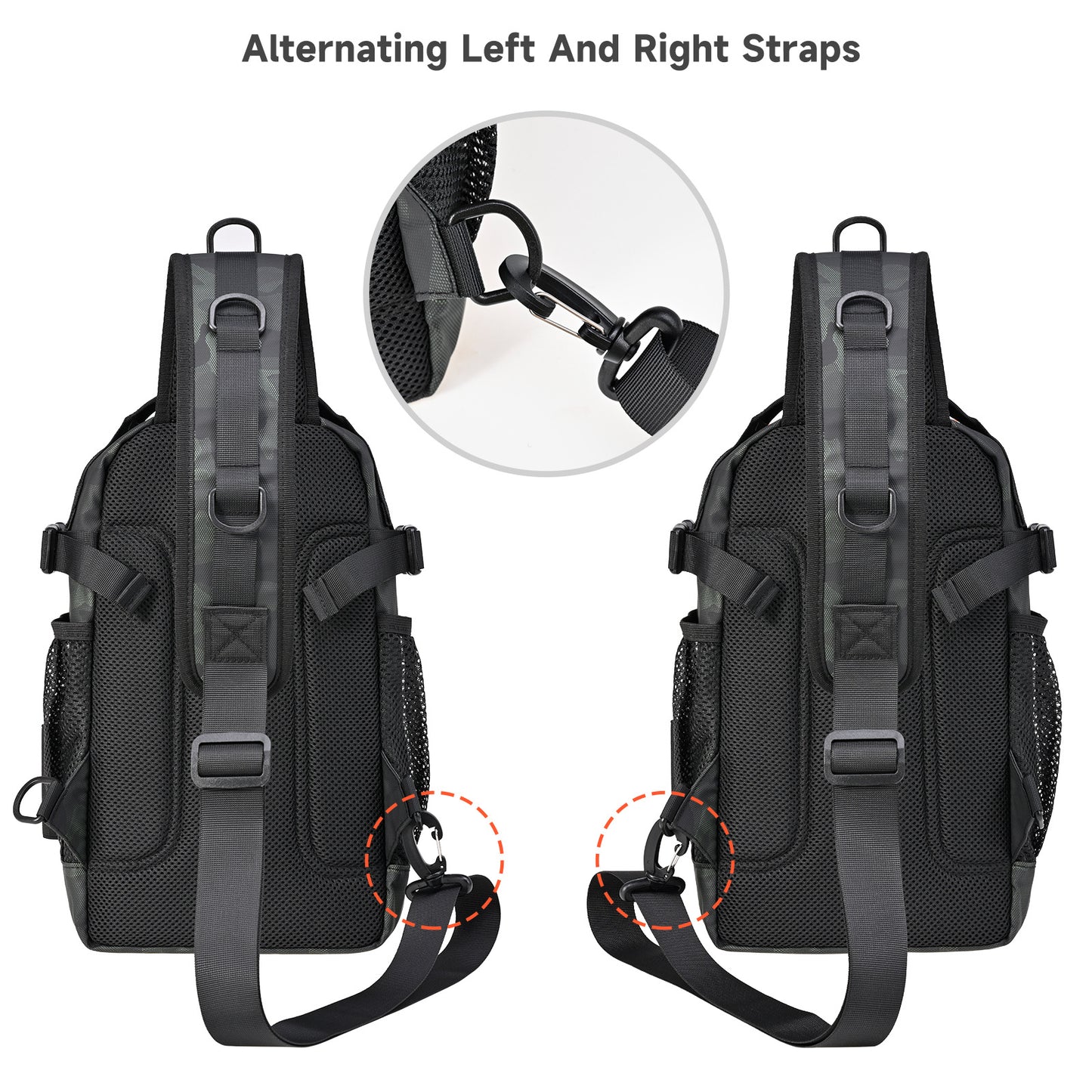 LEO Fishing Sling Bag Small Fishing Tackle Storage Bags Chest Bag with Rod Holder