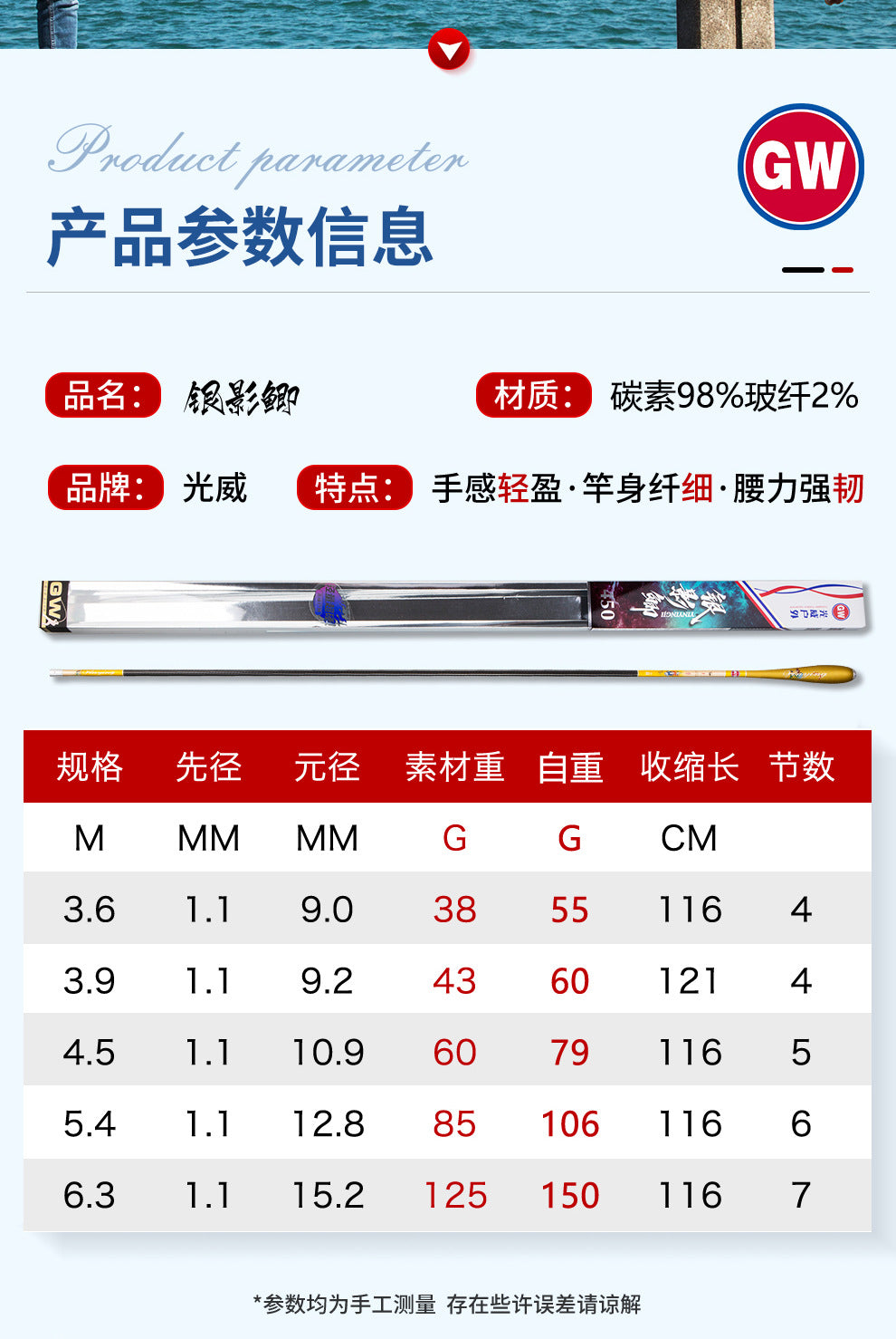 GW-银影鲫 Carbon Fiber Telescopic Fishing Pole