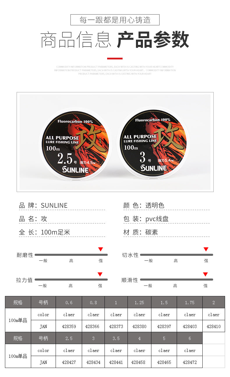 SUNLINE-攻 100m Fluorocarbon Line